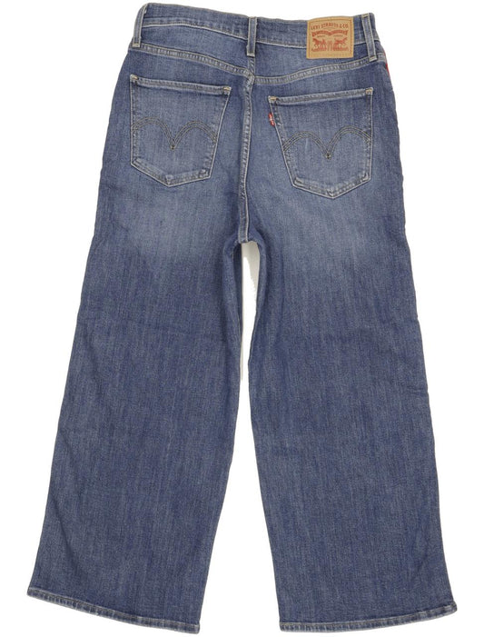 Levi's Mile Blue Wide-Leg Loose Cropped Stretch Jeans High Waisted W28 L25