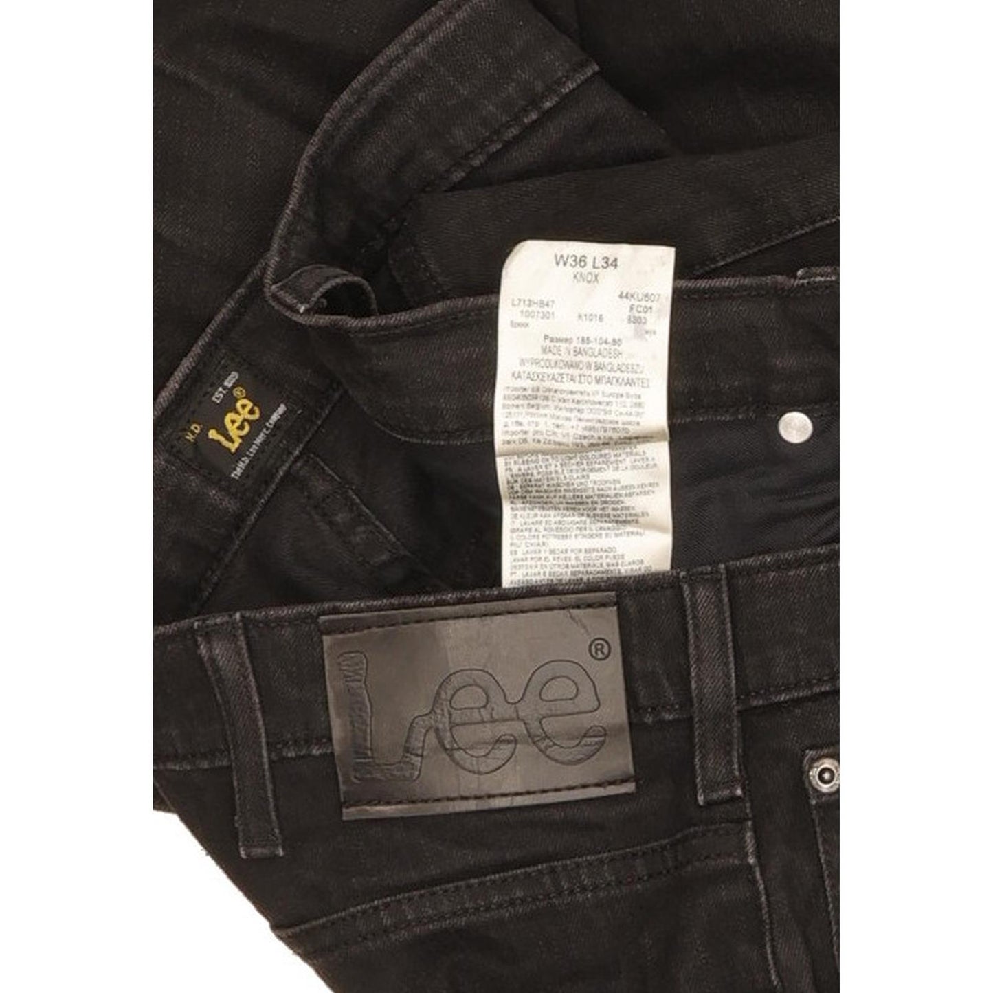 Lee Knox Men Black Straight Regular Stretch Jeans W36 L34
