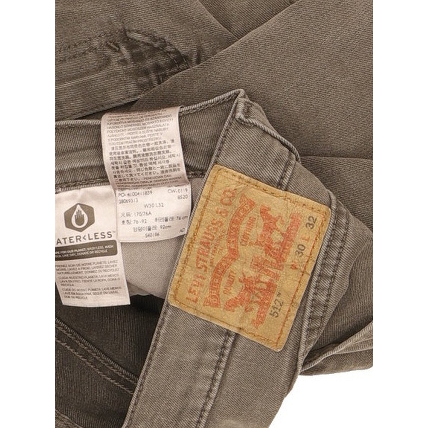 Levi's 512 Men Grey Tapered Slim Stretch Jeans W30 L32