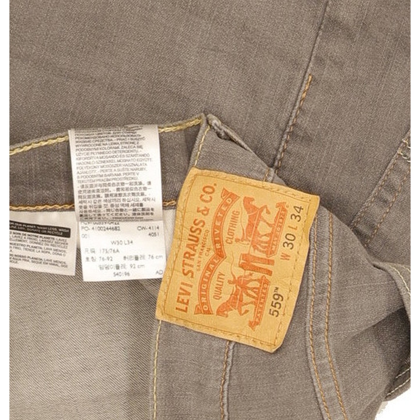 Levi's 559 Men Grey Straight Relaxed Stretch Jeans W30 L34