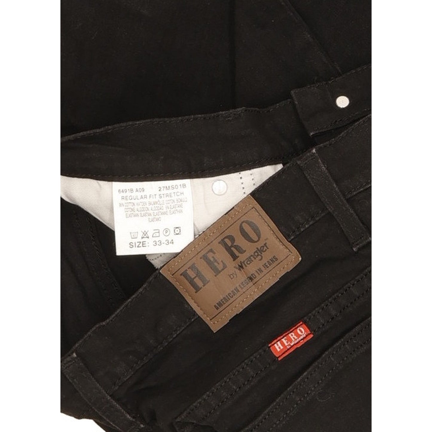 Wrangler Hero Men Black Straight Regular Stretch Jeans W33 L34