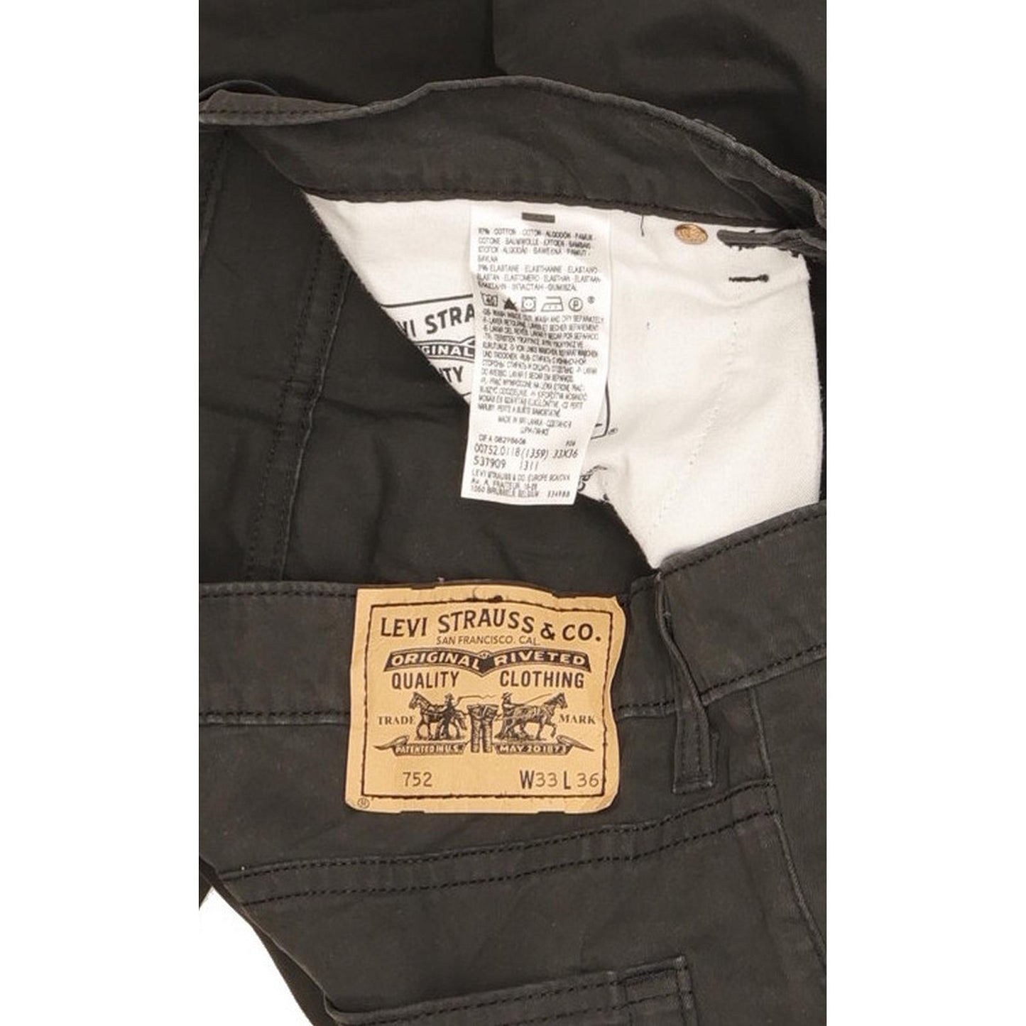 Levi's 752 Men Black Straight Regular Stretch Jeans W33 L36