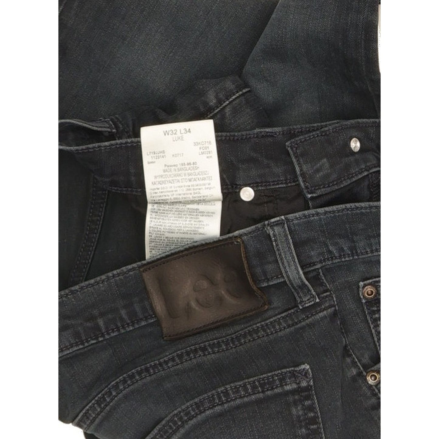 Lee Luke Men Black Skinny Slim Stretch Jeans W32 L34