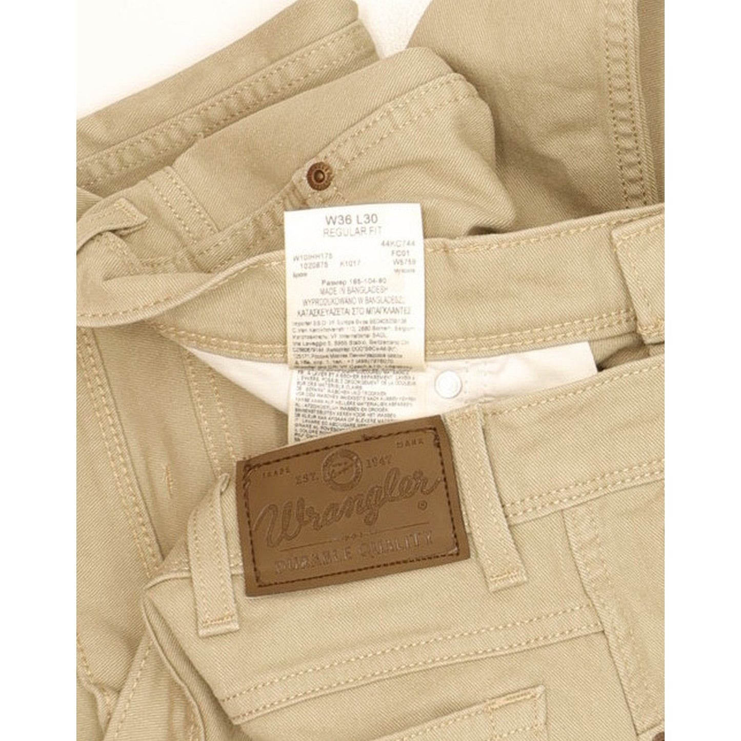 Wrangler Durable Quality Men Beige Straight Regular Stretch Jeans W36 L30