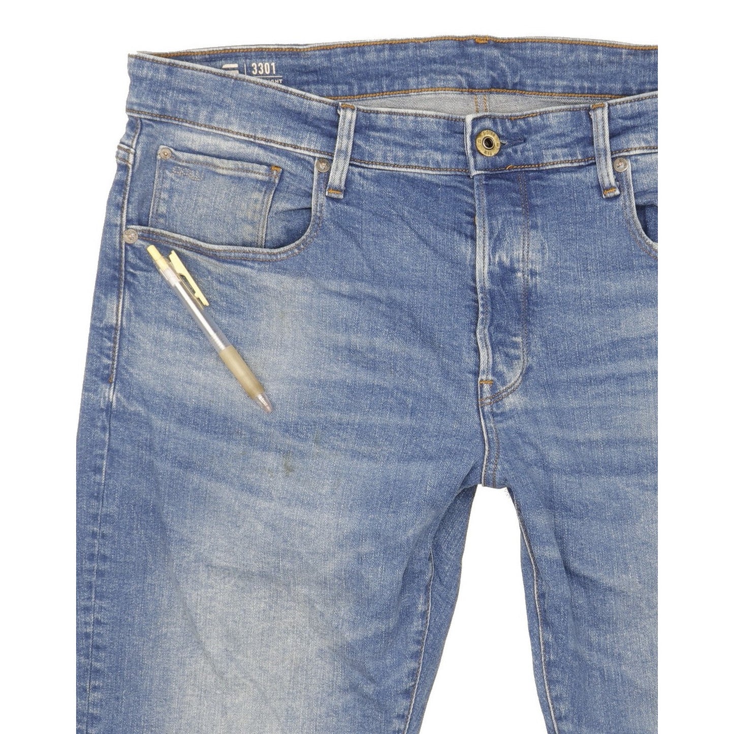 G-Star 3301 Men Blue Straight Regular Stretch Jeans W36 L30