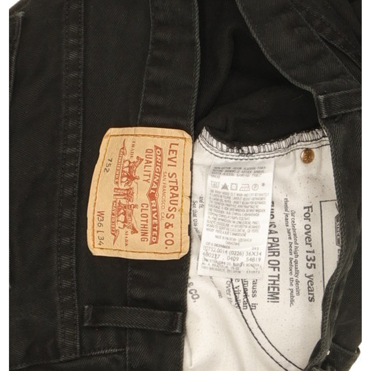 Levi's 752 Men Black Straight Regular Jeans W36 L34