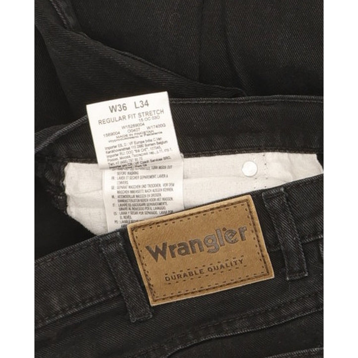 Wrangler Durable Quality Men Black Straight Regular Stretch Jeans W36 L34