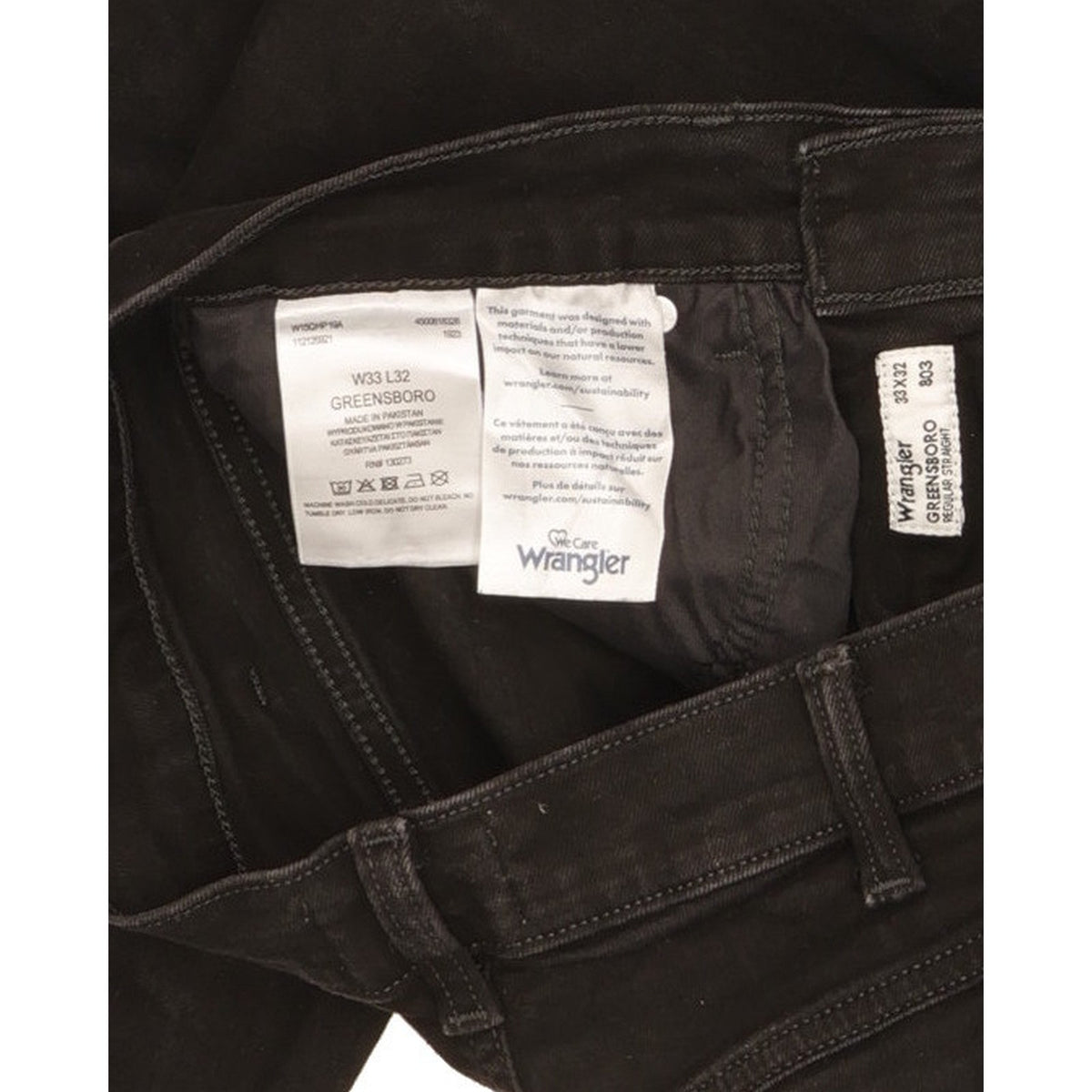 Wrangler Greensboro Men Black Straight Regular Stretch Jeans W33 L32