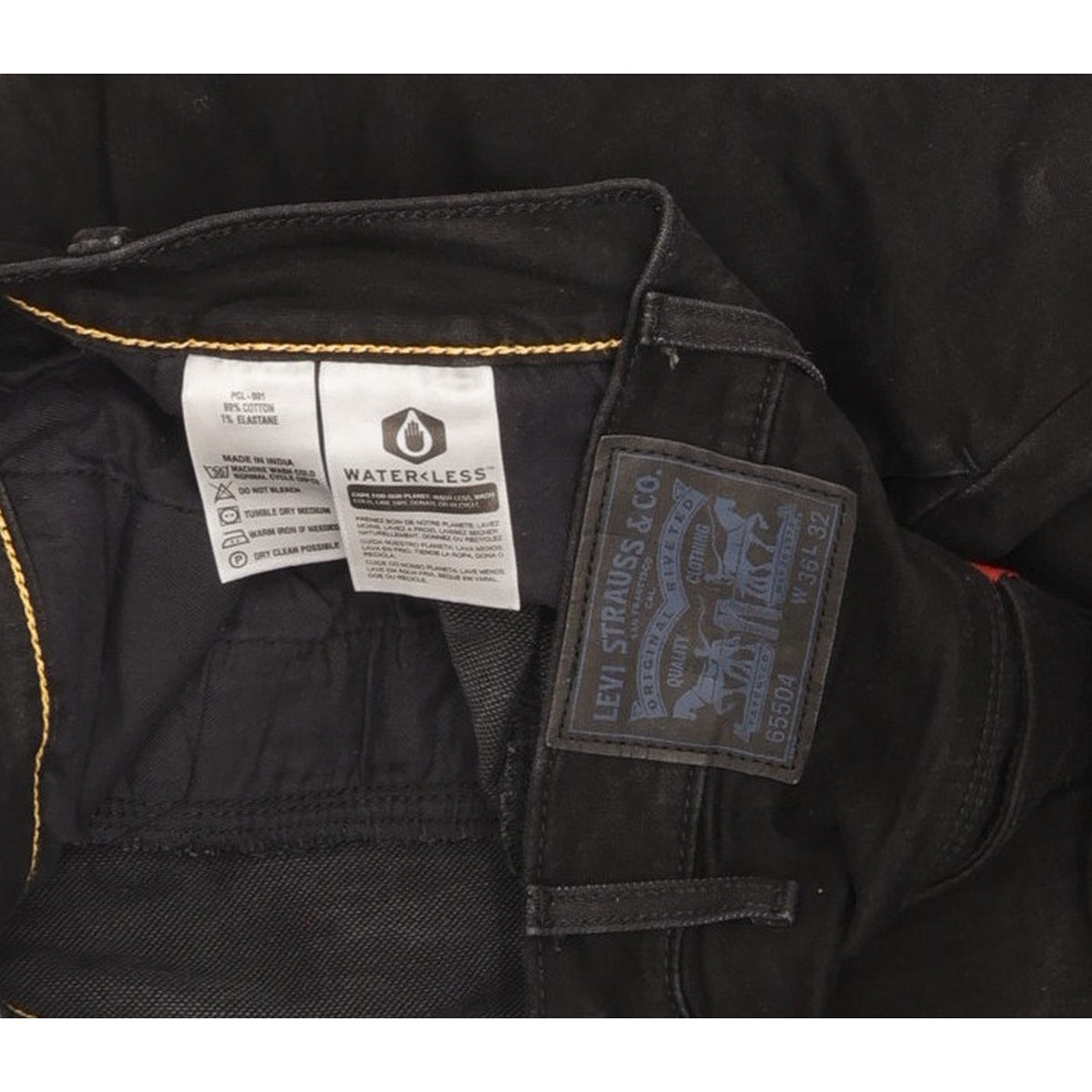 Levi's 504 Men Black Straight Regular Stretch Jeans W36 L32