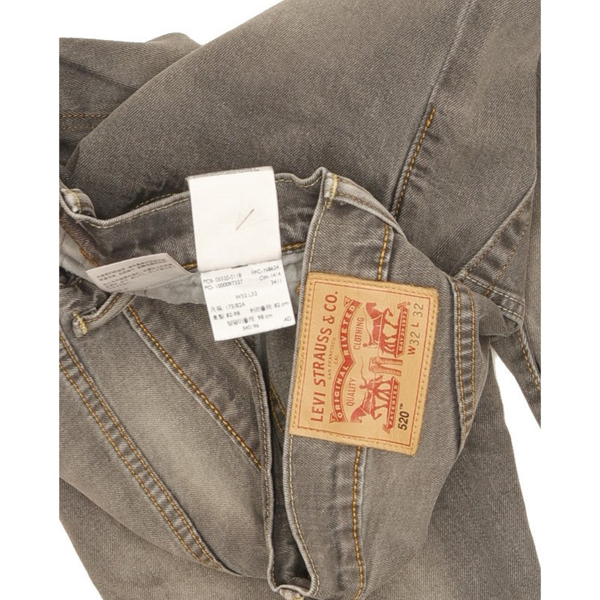 Levi's 520 Men Grey Tapered Regular Stretch Jeans W32 L32