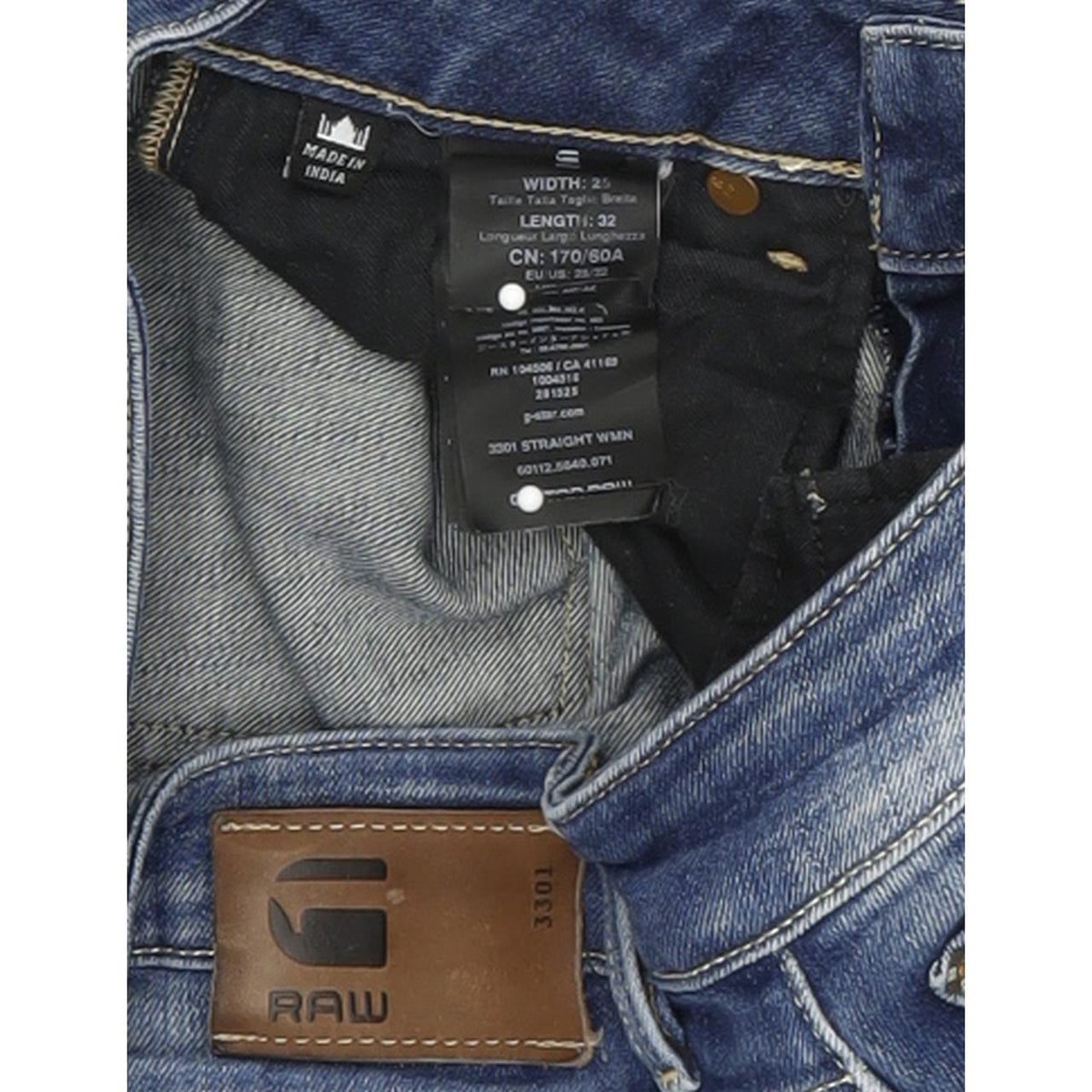 G-Star 3301 Women Blue Straight Regular Stretch Jeans W25 L32