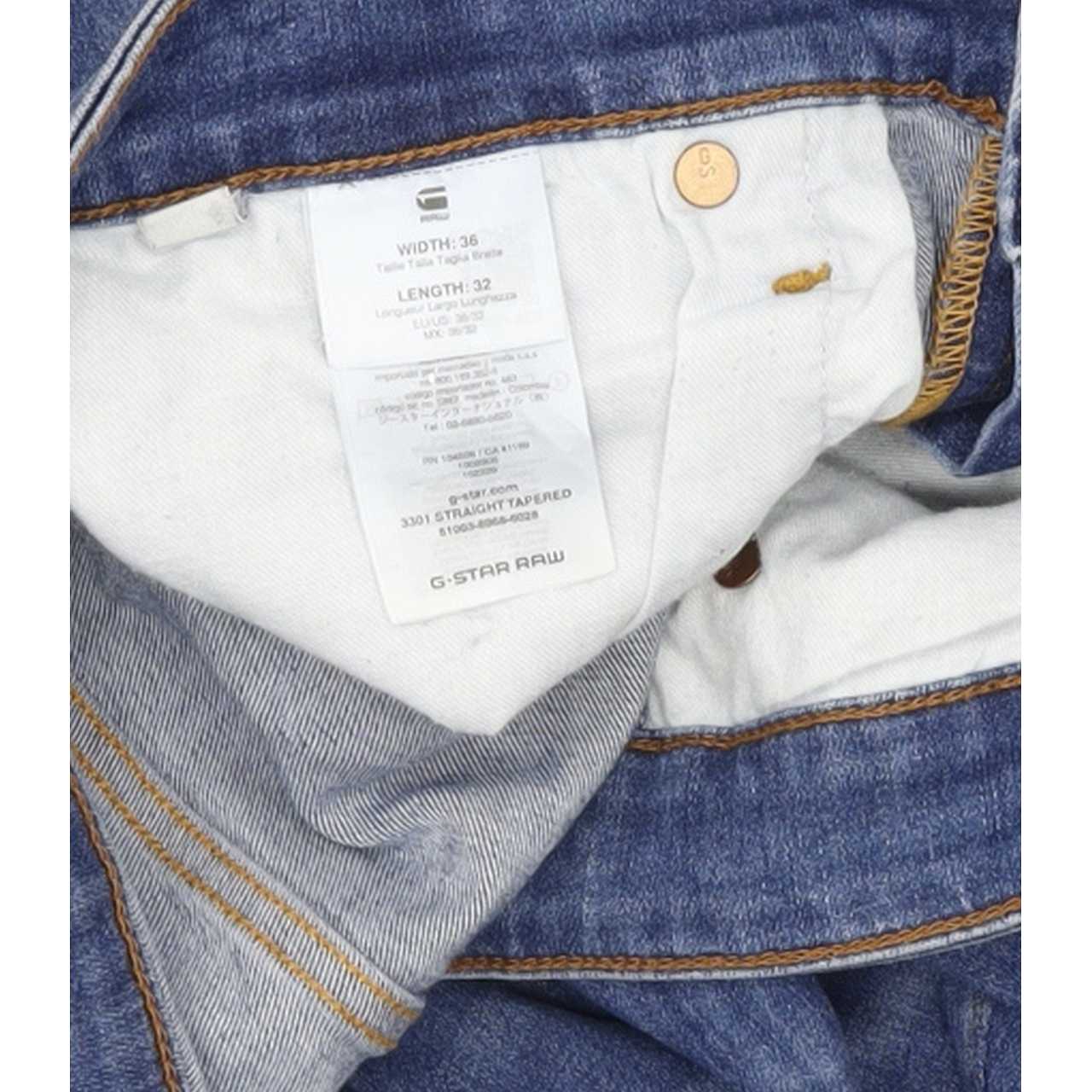 G-Star 3301 Men Blue Tapered Regular Stretch Jeans W37 L32