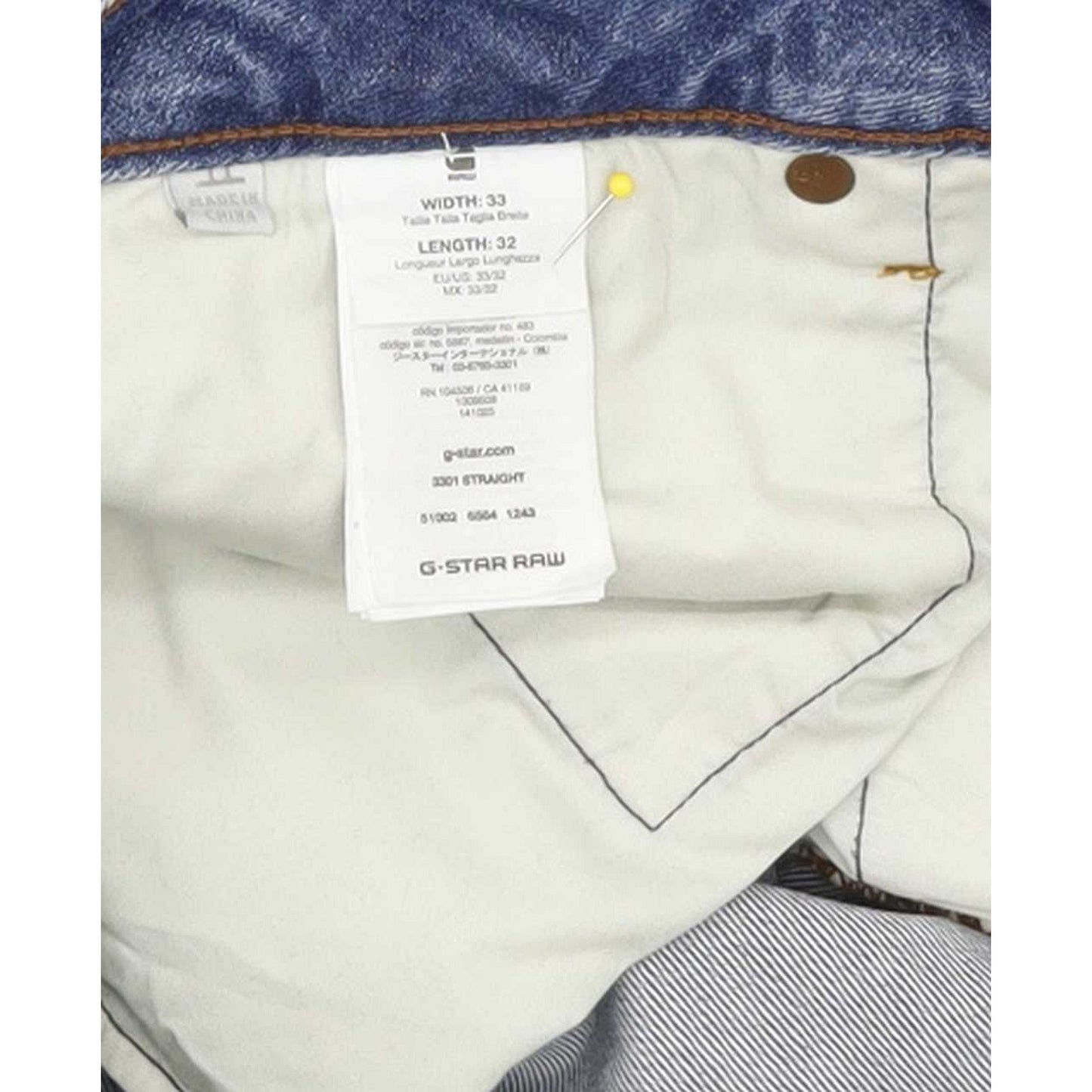 G-Star 3301 Men Blue Straight Regular Stretch Jeans W33 L31