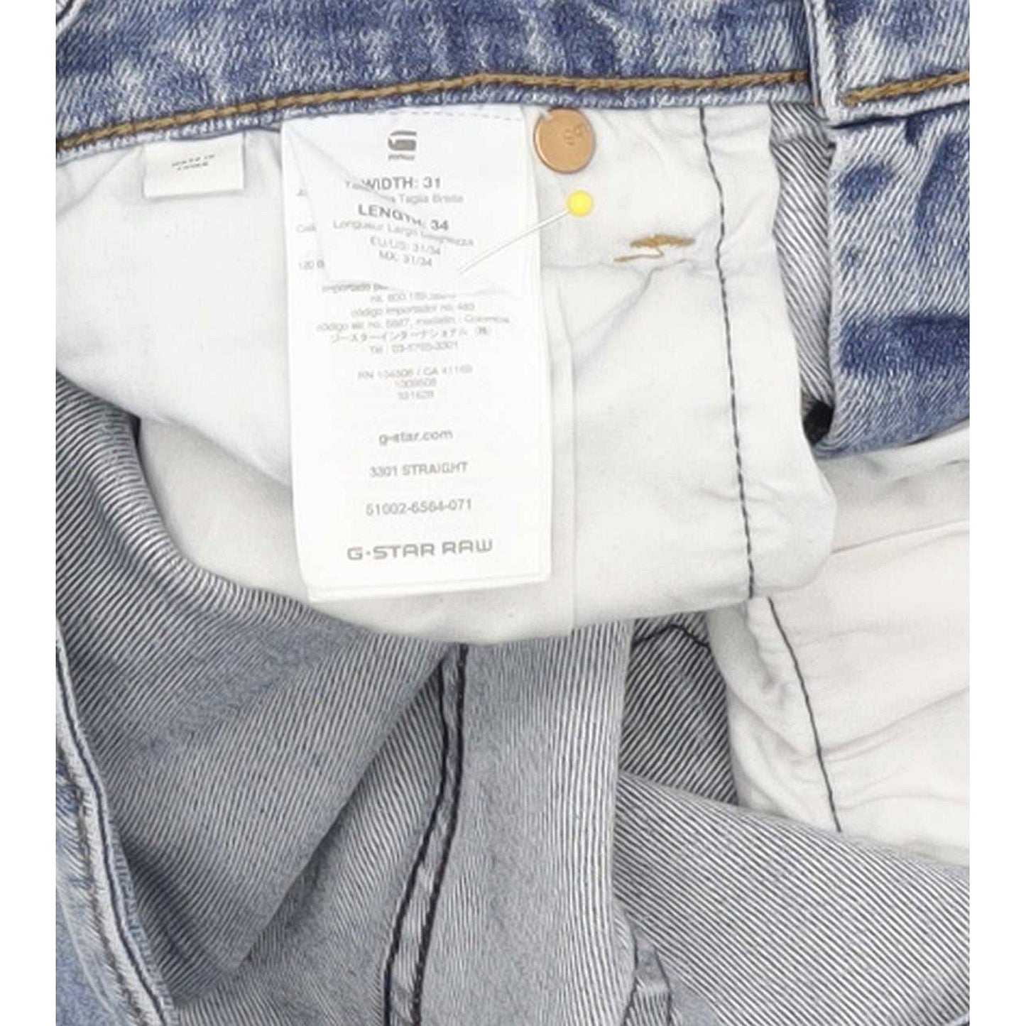 G-Star 3301 Men Blue Straight Regular Stretch Jeans W31 L33