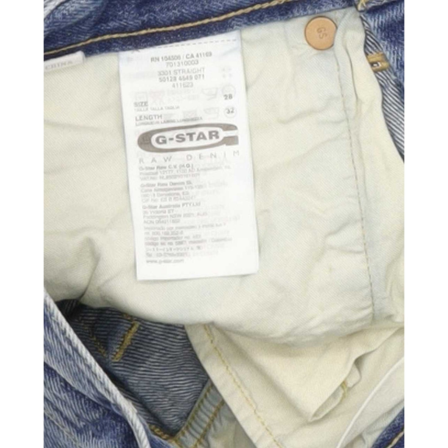 G-Star 3301 Men Blue Straight Regular Jeans W28 L31