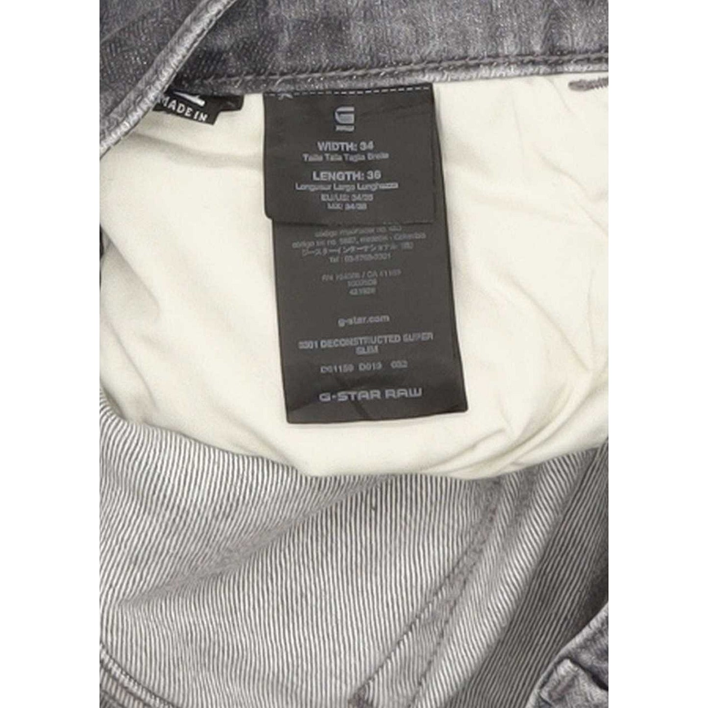 G-Star 3301 Deconstructed Super Men Grey Tapered Slim Stretch Jeans W34 L35