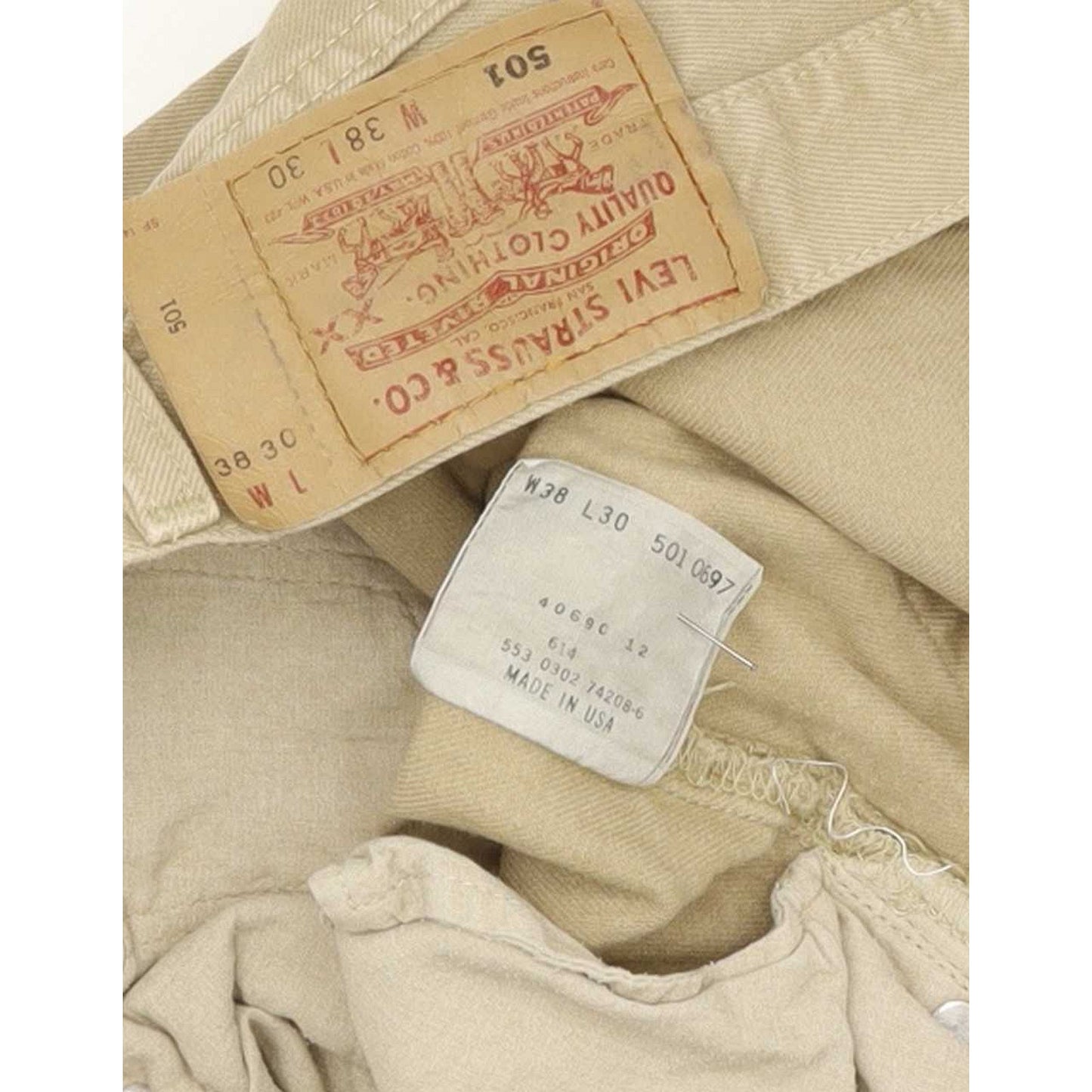 Levi's 501 Made in USA Men Beige Straight Regular Jeans W38 L30