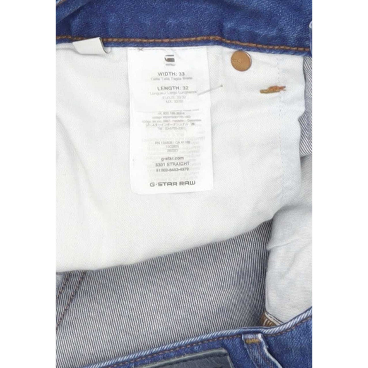 G-Star 3301 Men Blue Straight Slim Stretch Jeans W33 L31