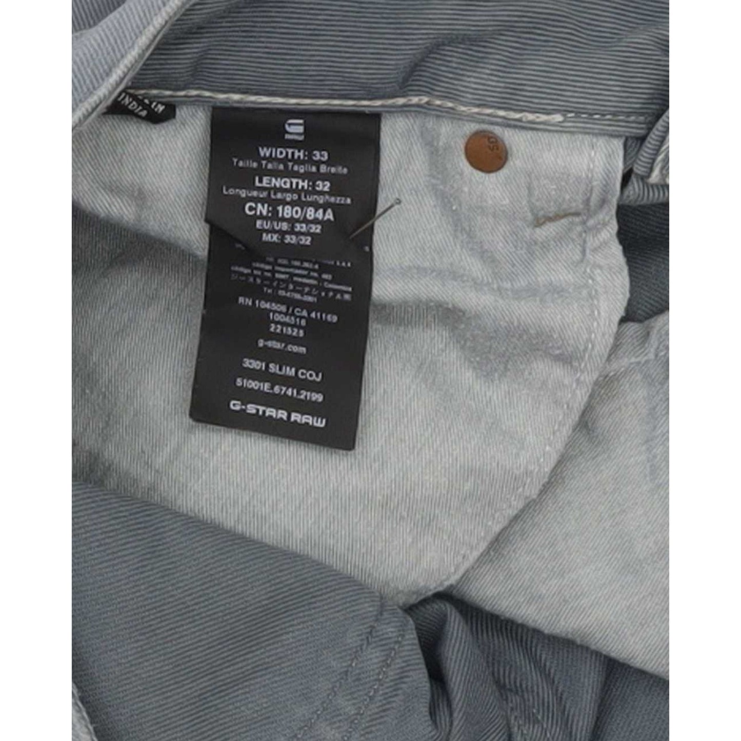 G-Star 3301 Coj Men Grey Straight Slim Jeans W33 L31