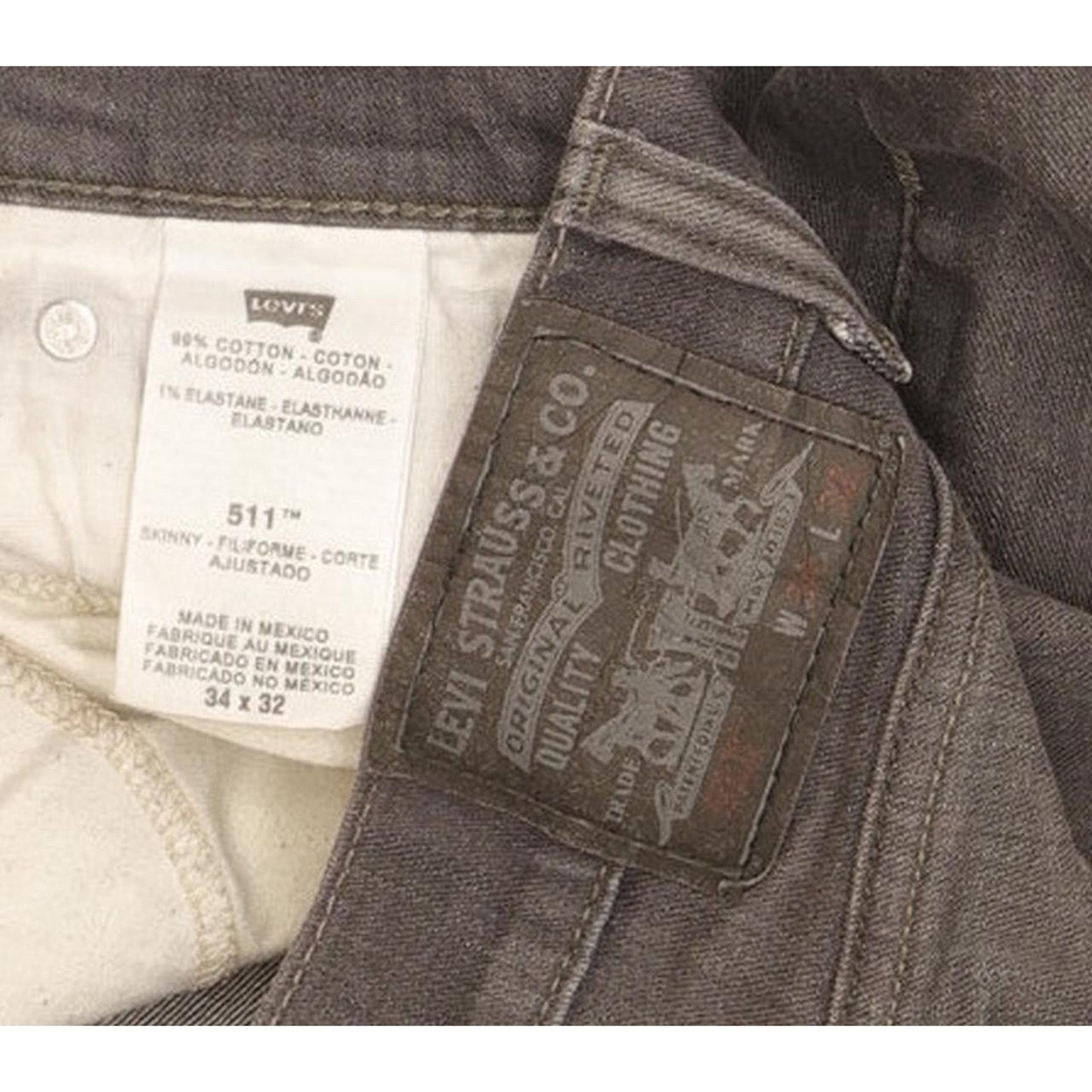 Levi's 511 Men Grey Straight Slim Stretch Jeans W33 L32