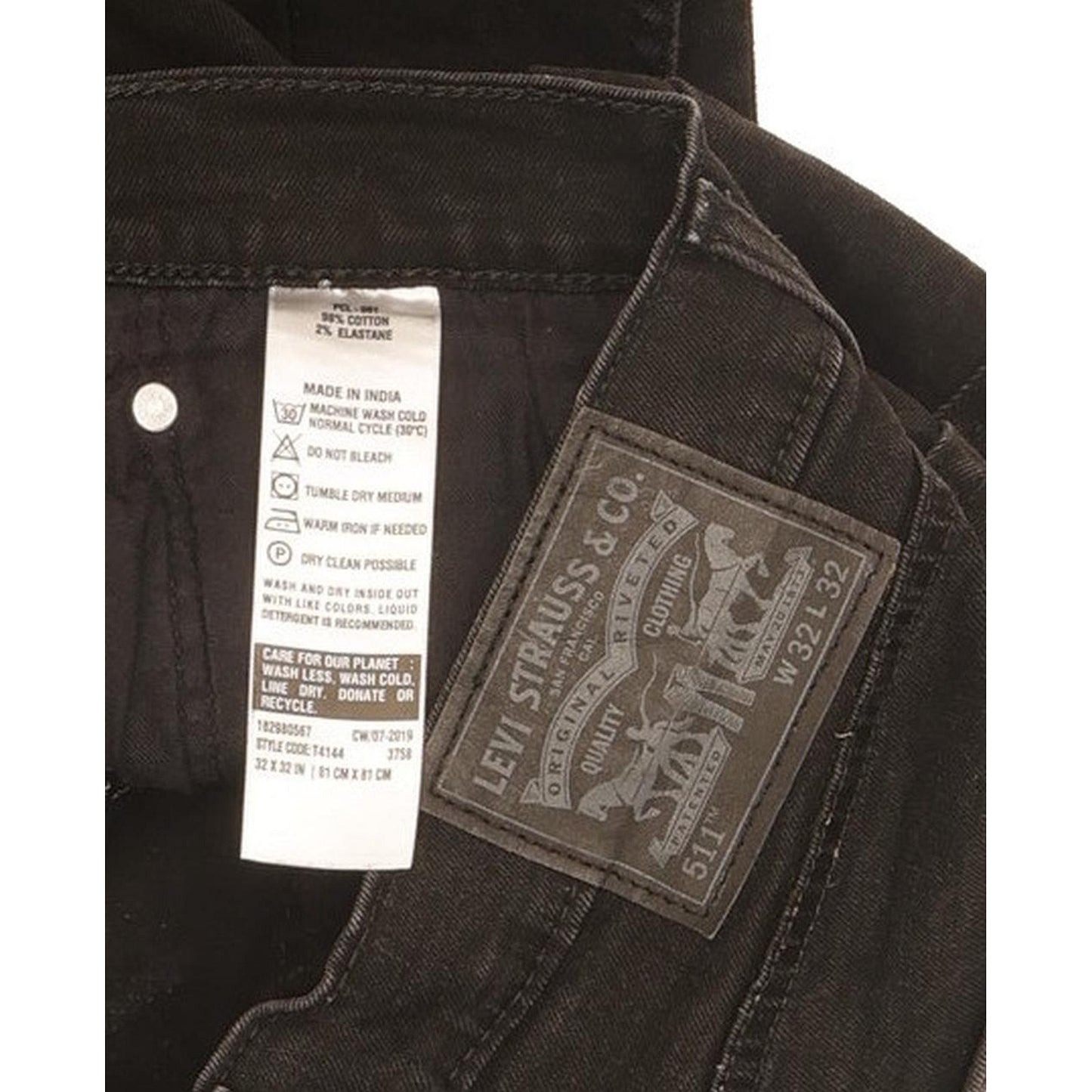 Levi's 511 Men Black Straight Slim Stretch Jeans W32 L31