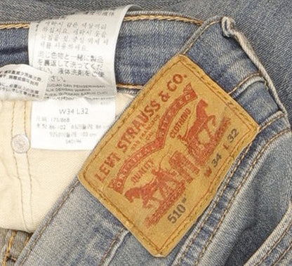 Levi's 510 Men Blue Skinny Slim Stretch Jeans W34 L31