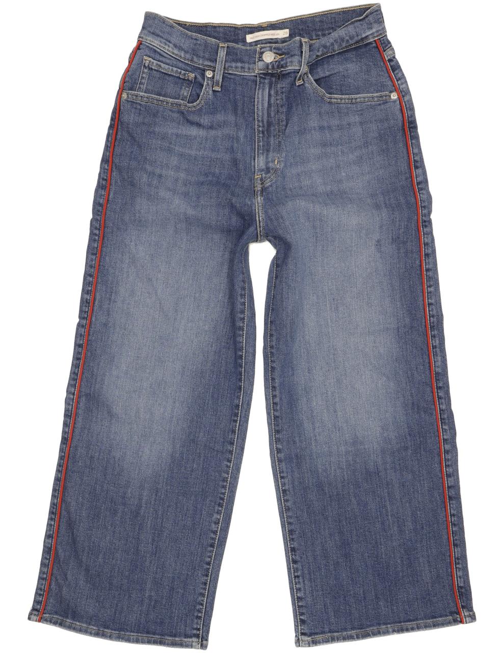 Levi's Mile Blue Wide-Leg Loose Cropped Stretch Jeans High Waisted W28 L25