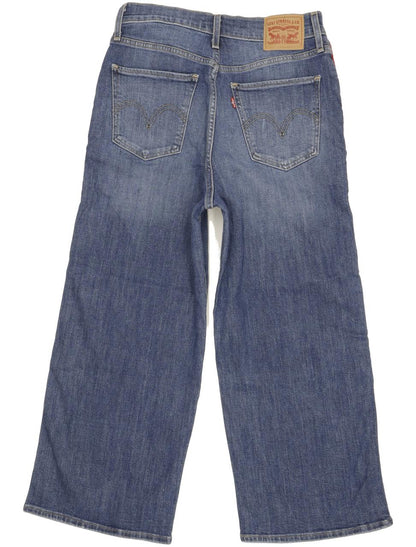 Levi's Mile Blue Wide-Leg Loose Cropped Stretch Jeans High Waisted W28 L25