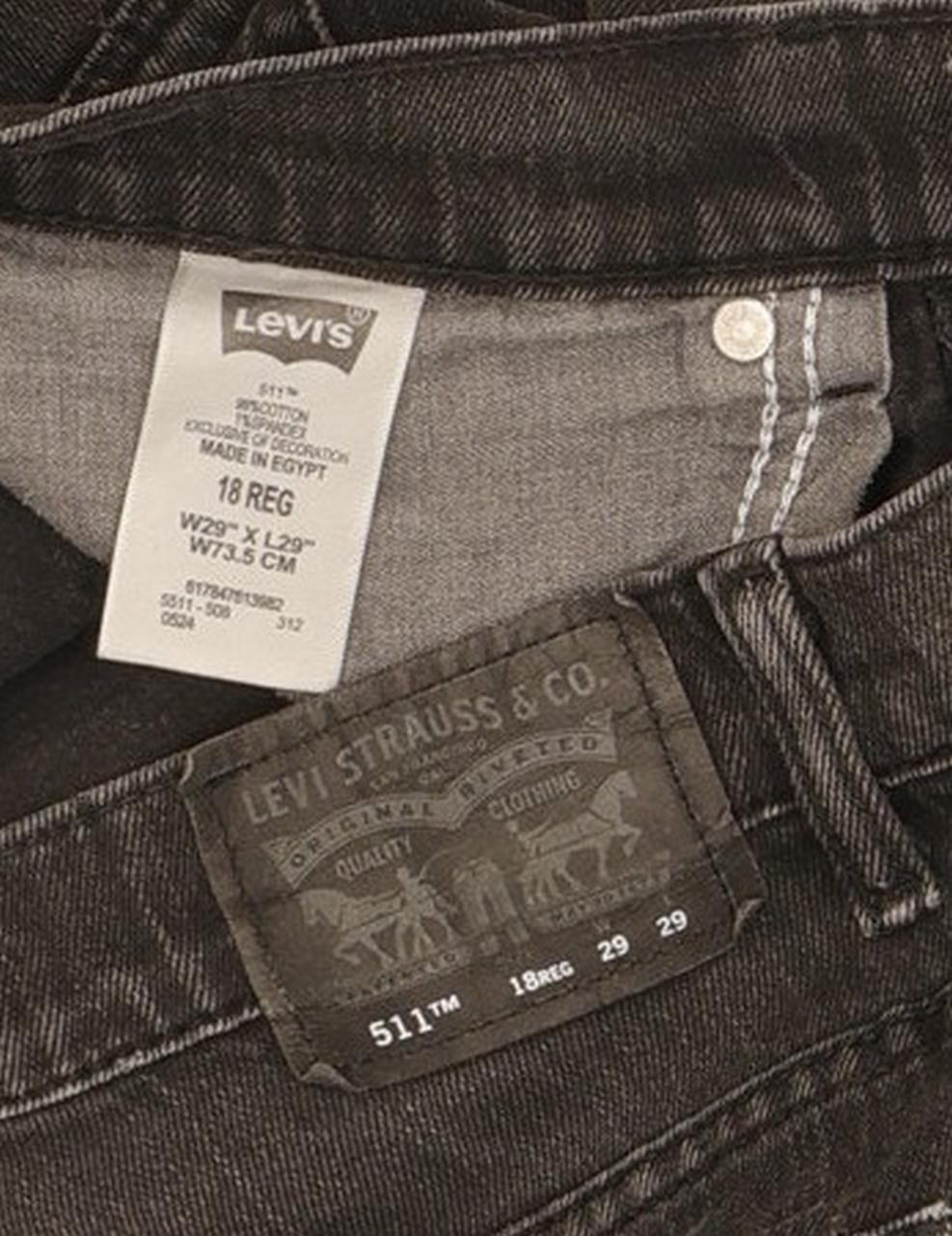 Levi's 511 Men Black Straight Slim Stretch Jeans W29 L29