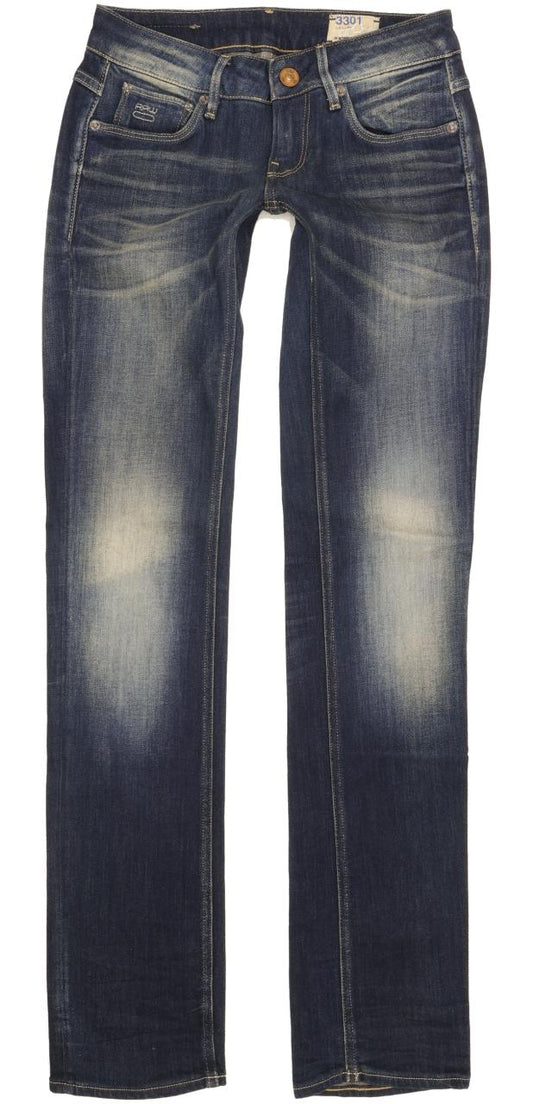 G-Star 3301 Women Blue Straight Slim Stretch Jeans W26 L34