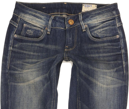 G-Star 3301 Women Blue Straight Slim Stretch Jeans W26 L34