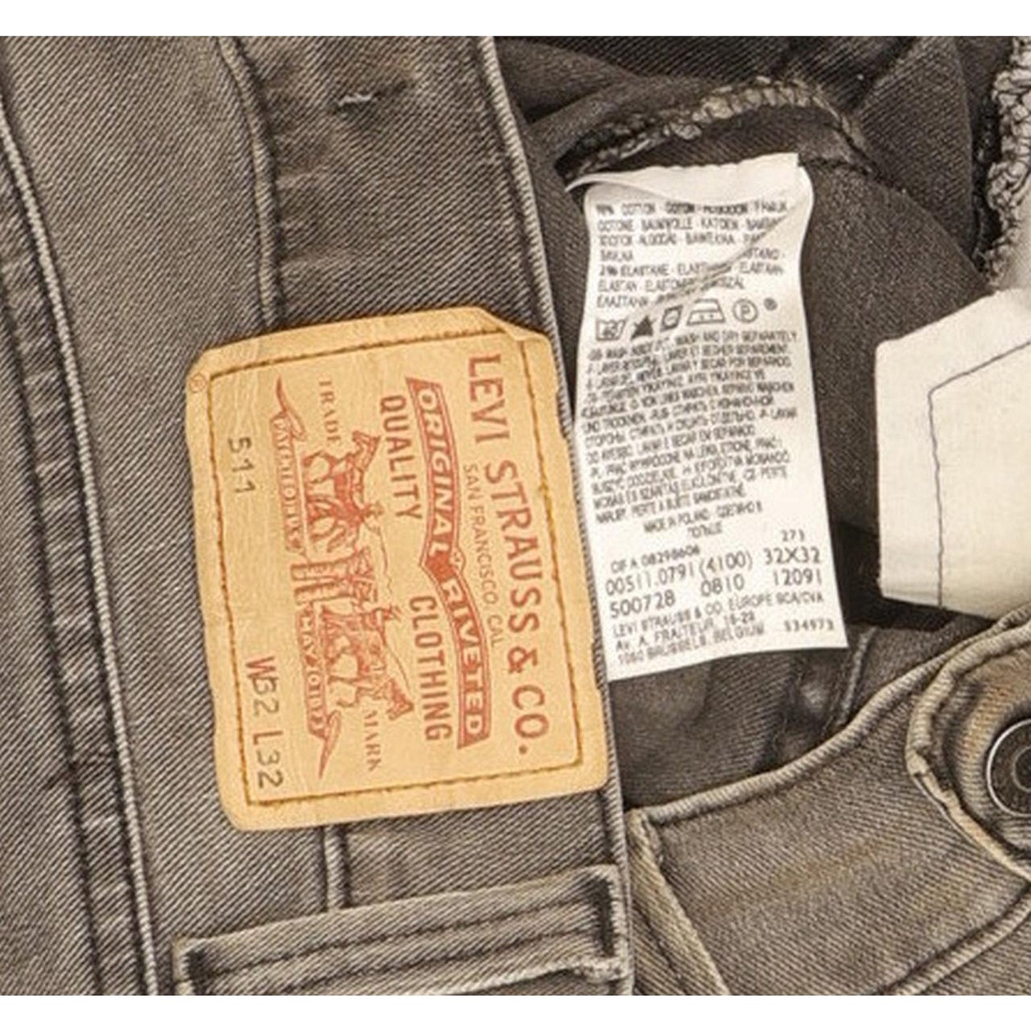 Levi's 511 Men Grey Straight Slim Stretch Jeans W32 L31