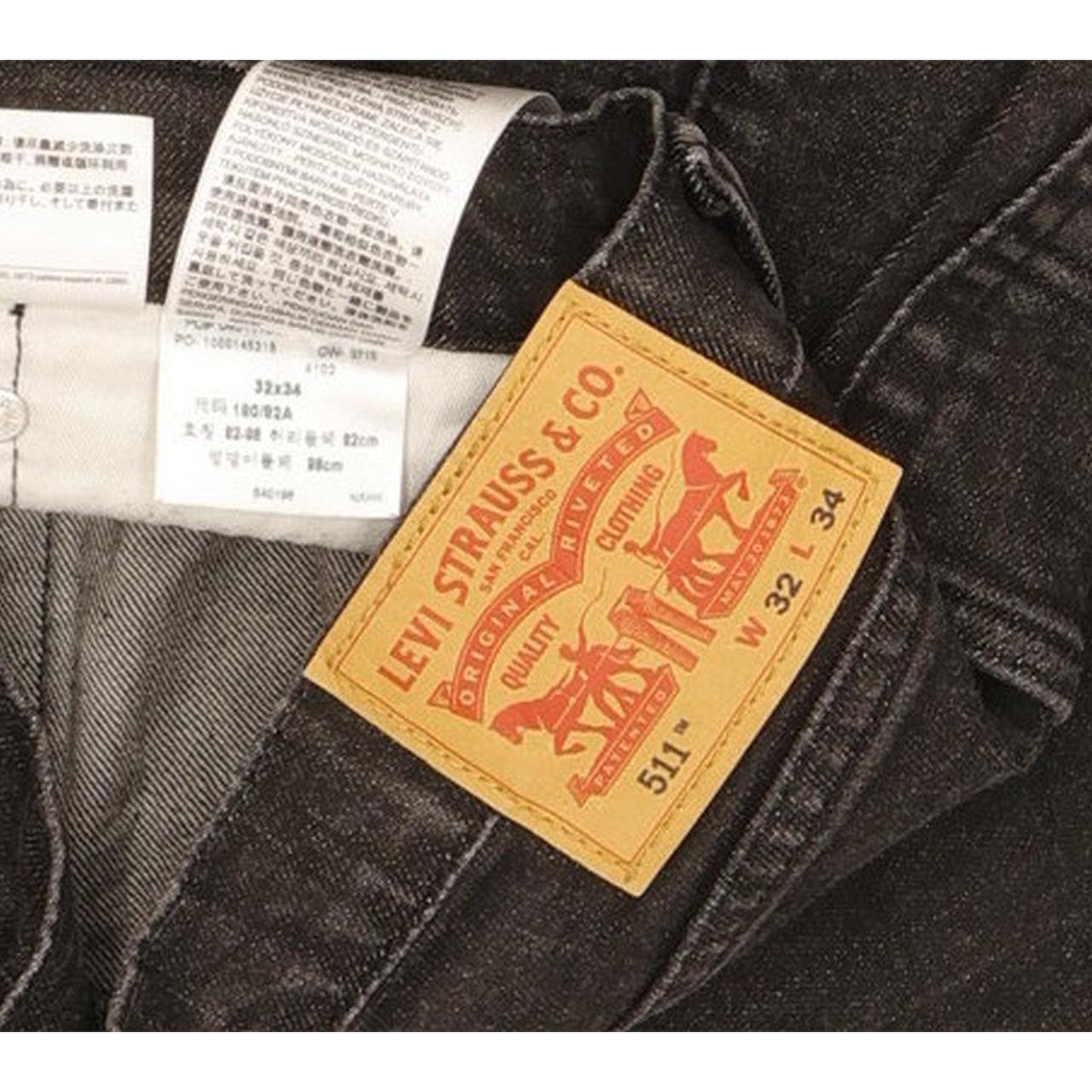 Levi's 511 Men Black Straight Slim Stretch Jeans W32 L33