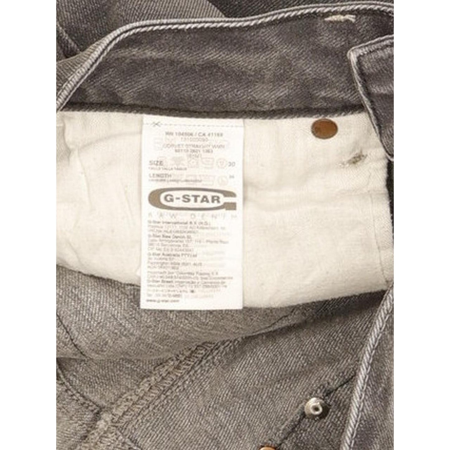 G-Star Corvet Men Grey Straight Slim Stretch Jeans W30 L34