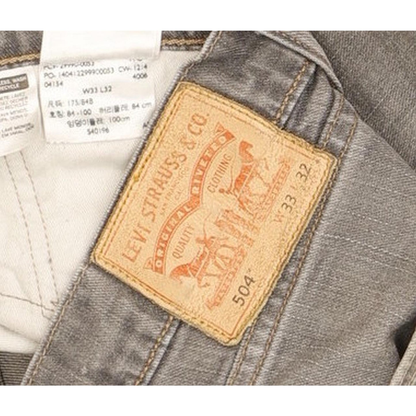 Levi's 504 Men Grey Straight Regular Stretch Jeans W33 L28