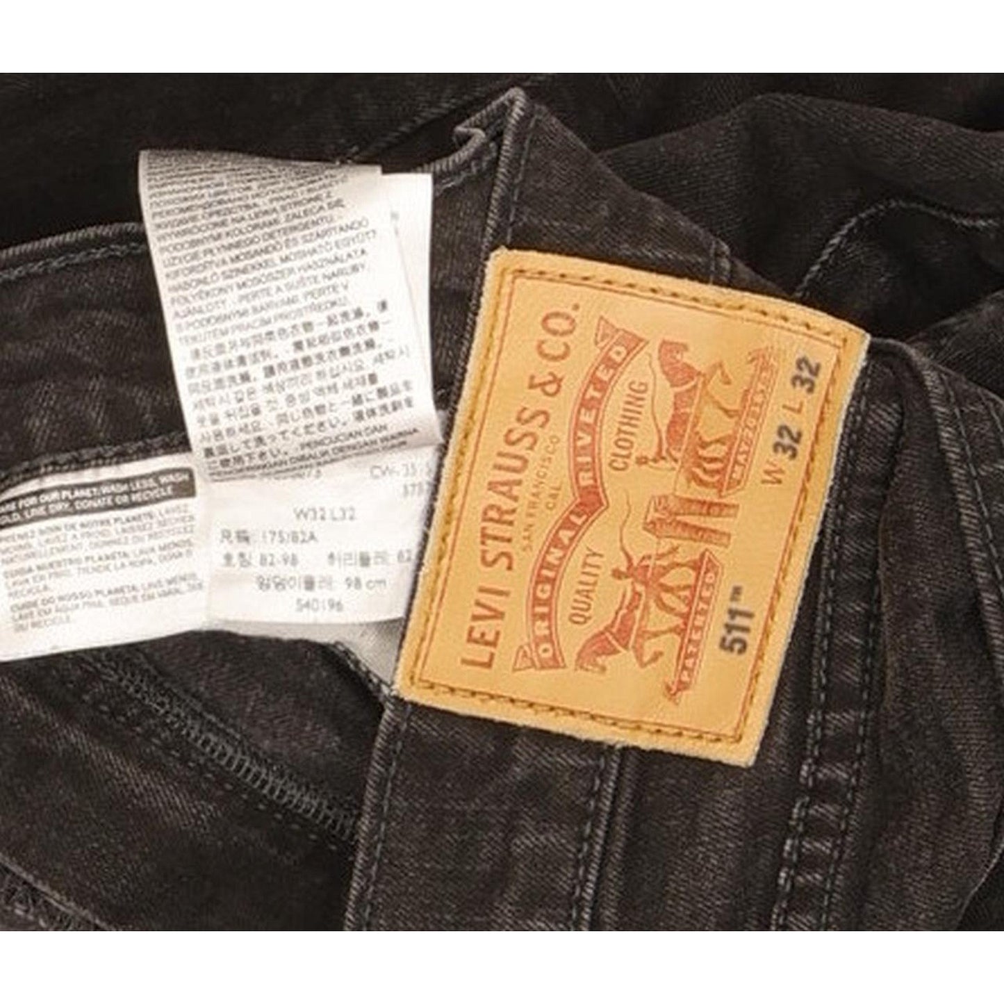 Levi's 511 Men Black Straight Slim Stretch Jeans W32 L31