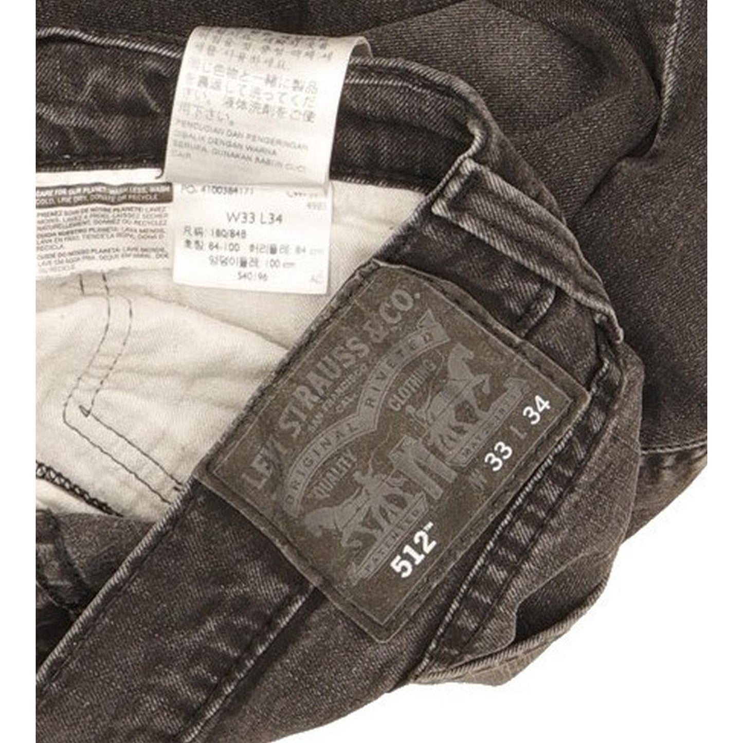 Levi's 512 Men Black Tapered Slim Stretch Jeans W33 L31