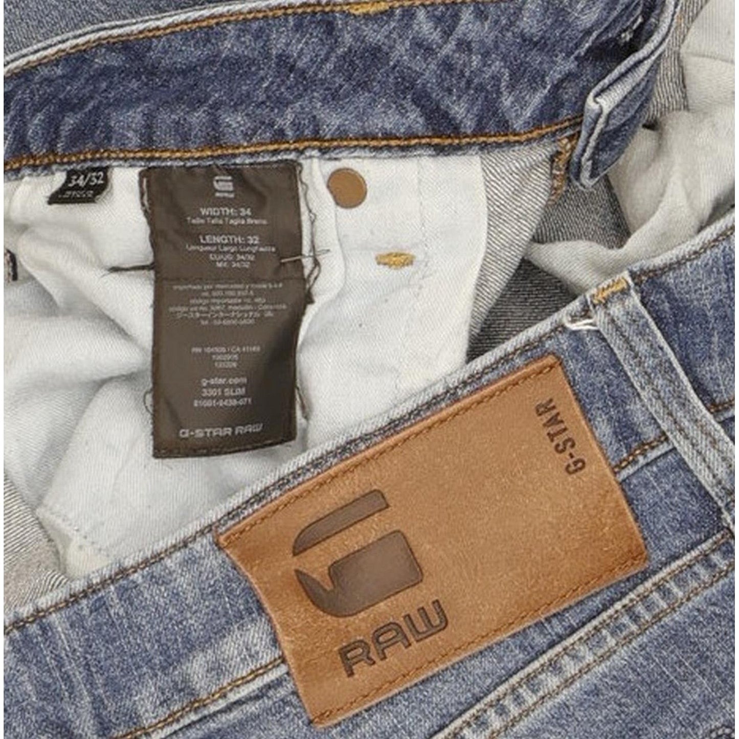 G-Star 3301 Men Blue Straight Slim Stretch Jeans W34 L31
