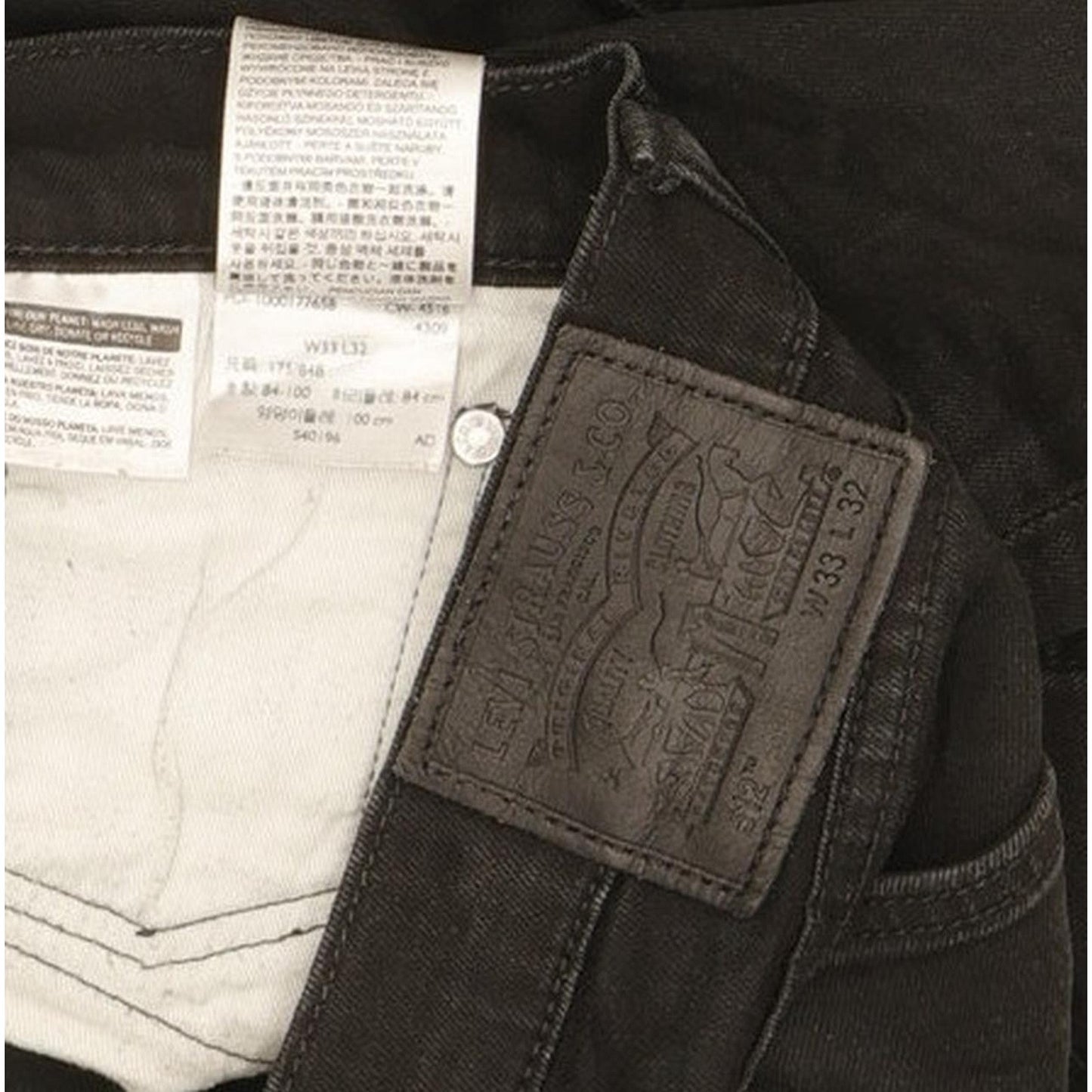 Levi's 512 Men Black Tapered Slim Stretch Jeans W33 L30