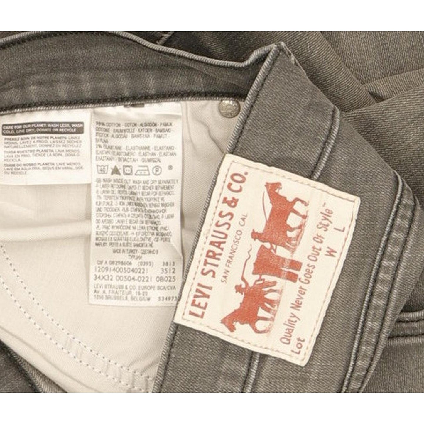 Levi's 504 Men Grey Straight Regular Stretch Jeans W34 L28