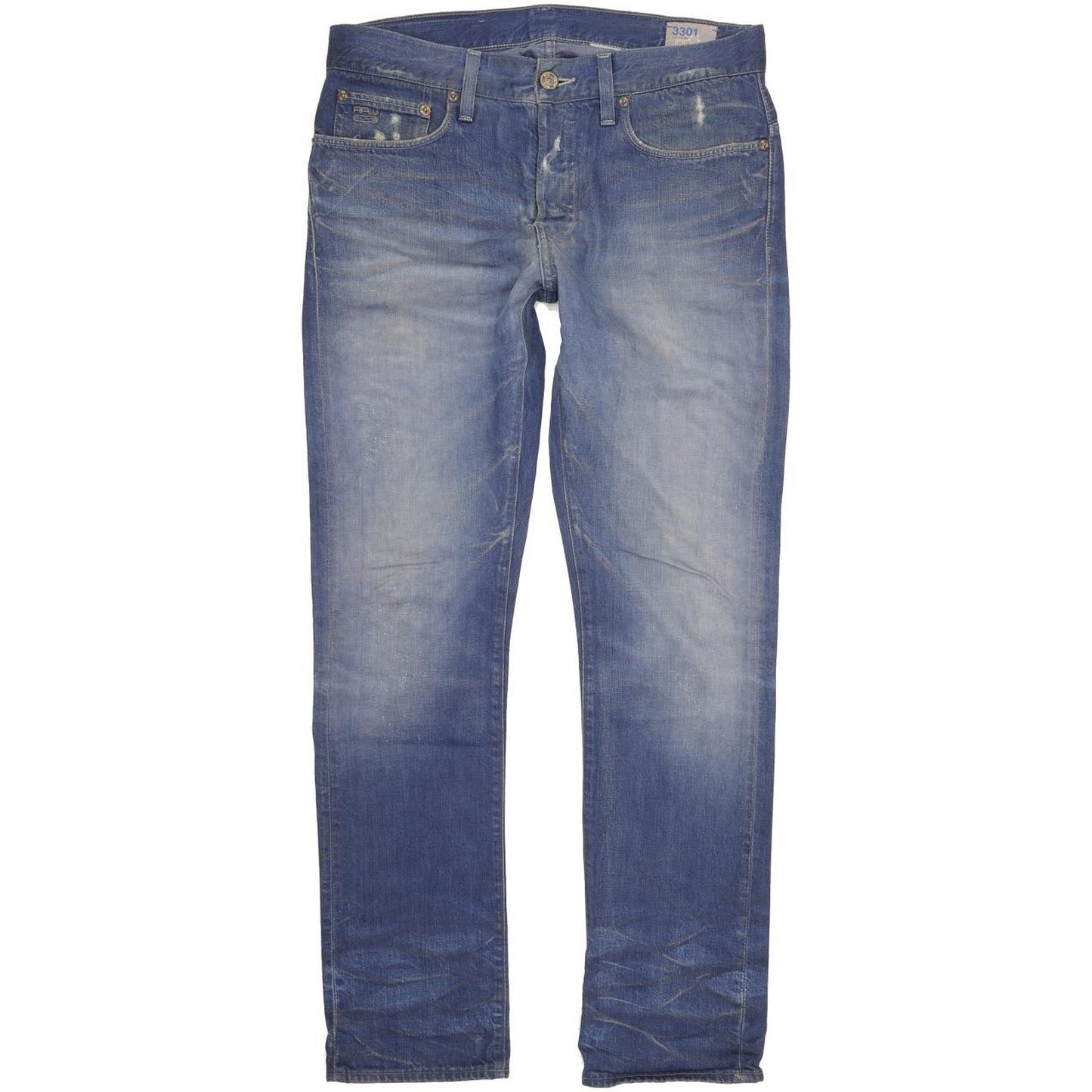 G-Star 3301 Men Blue Straight Slim Jeans W32 L32