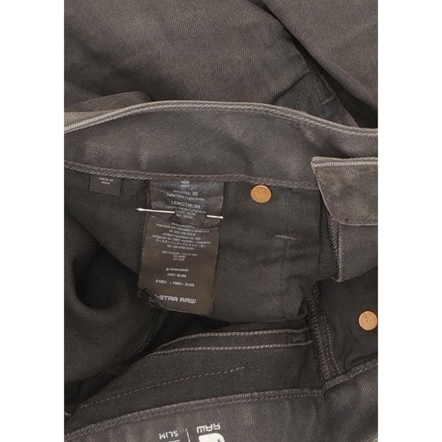 G-Star 3301 Men Grey Straight Slim Stretch Jeans W30 L33