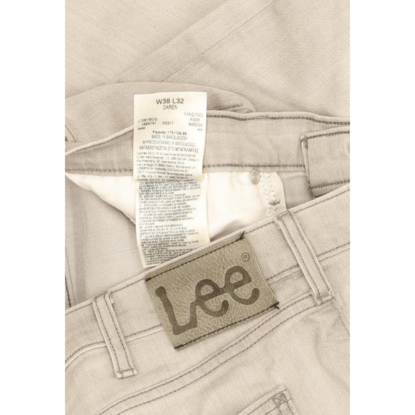 Lee Daren Men Grey Straight Slim Stretch Jeans W38 L31