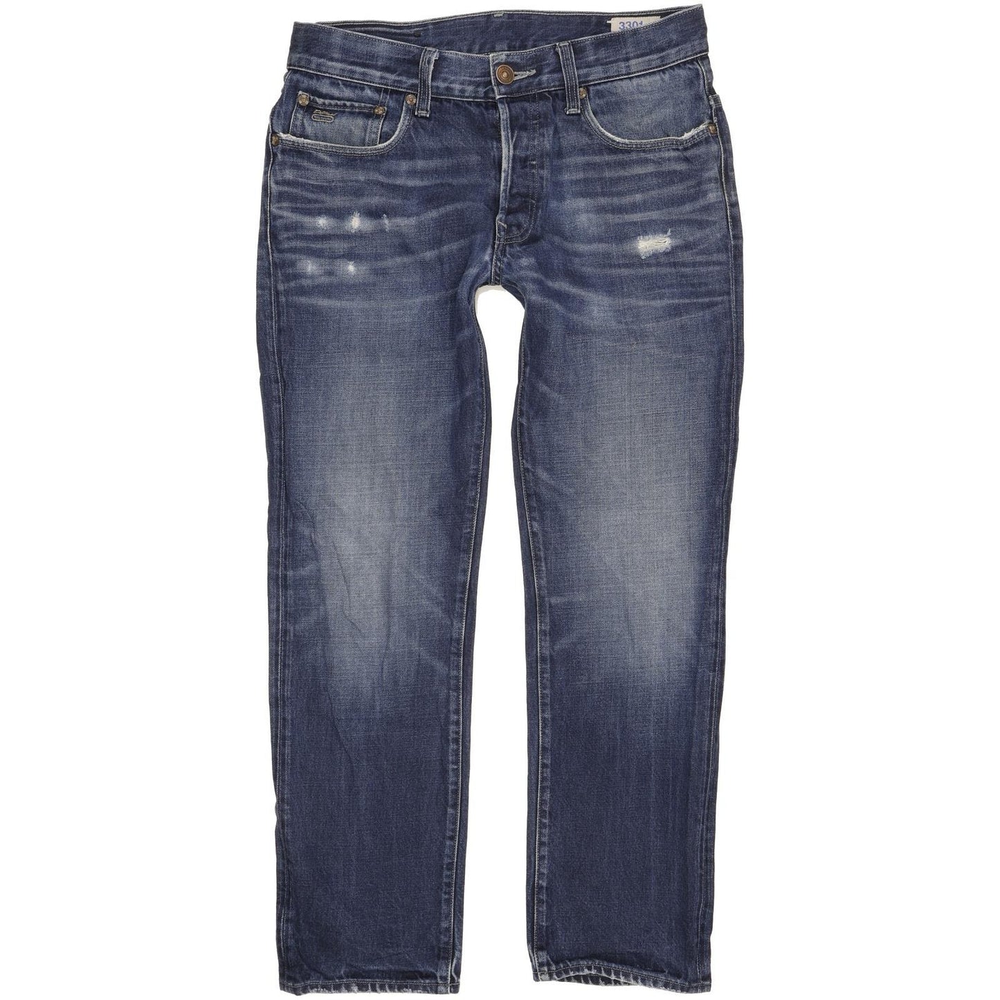 G-Star 3301 Men Blue Straight Slim Jeans W32 L28