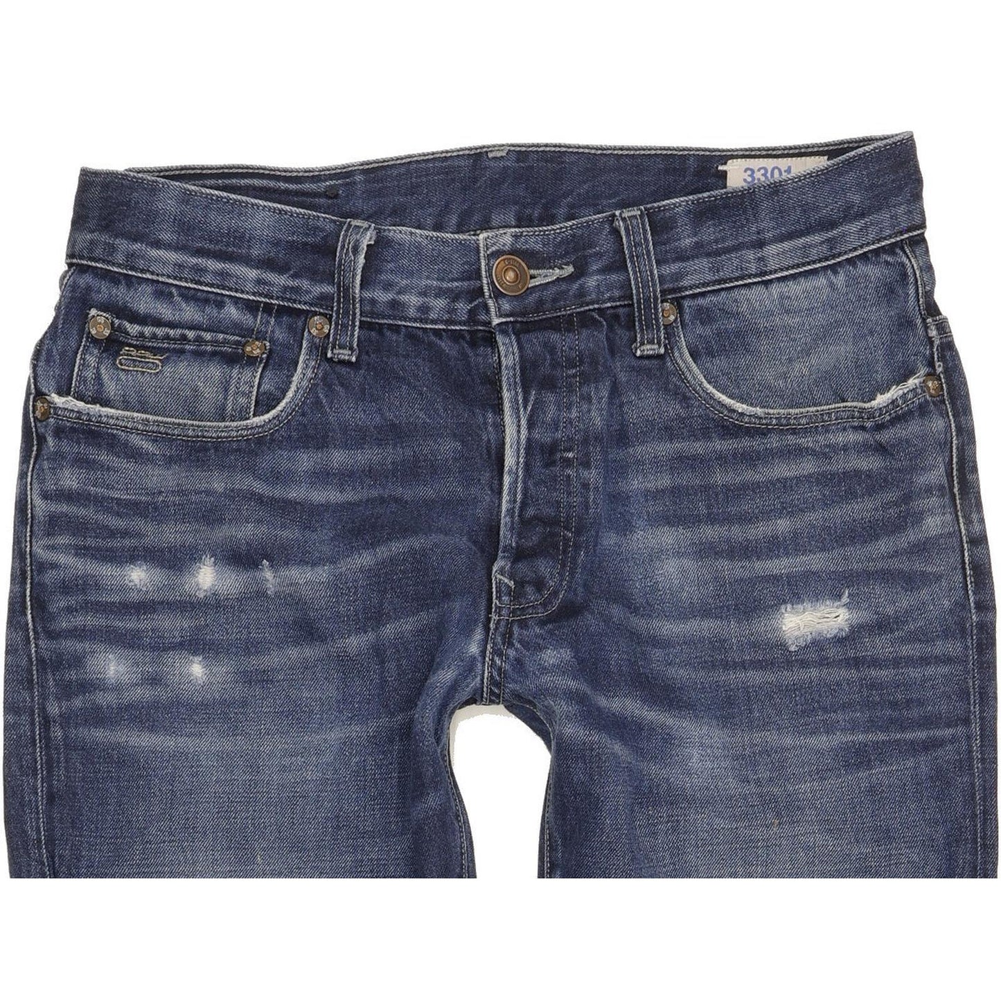 G-Star 3301 Men Blue Straight Slim Jeans W32 L28
