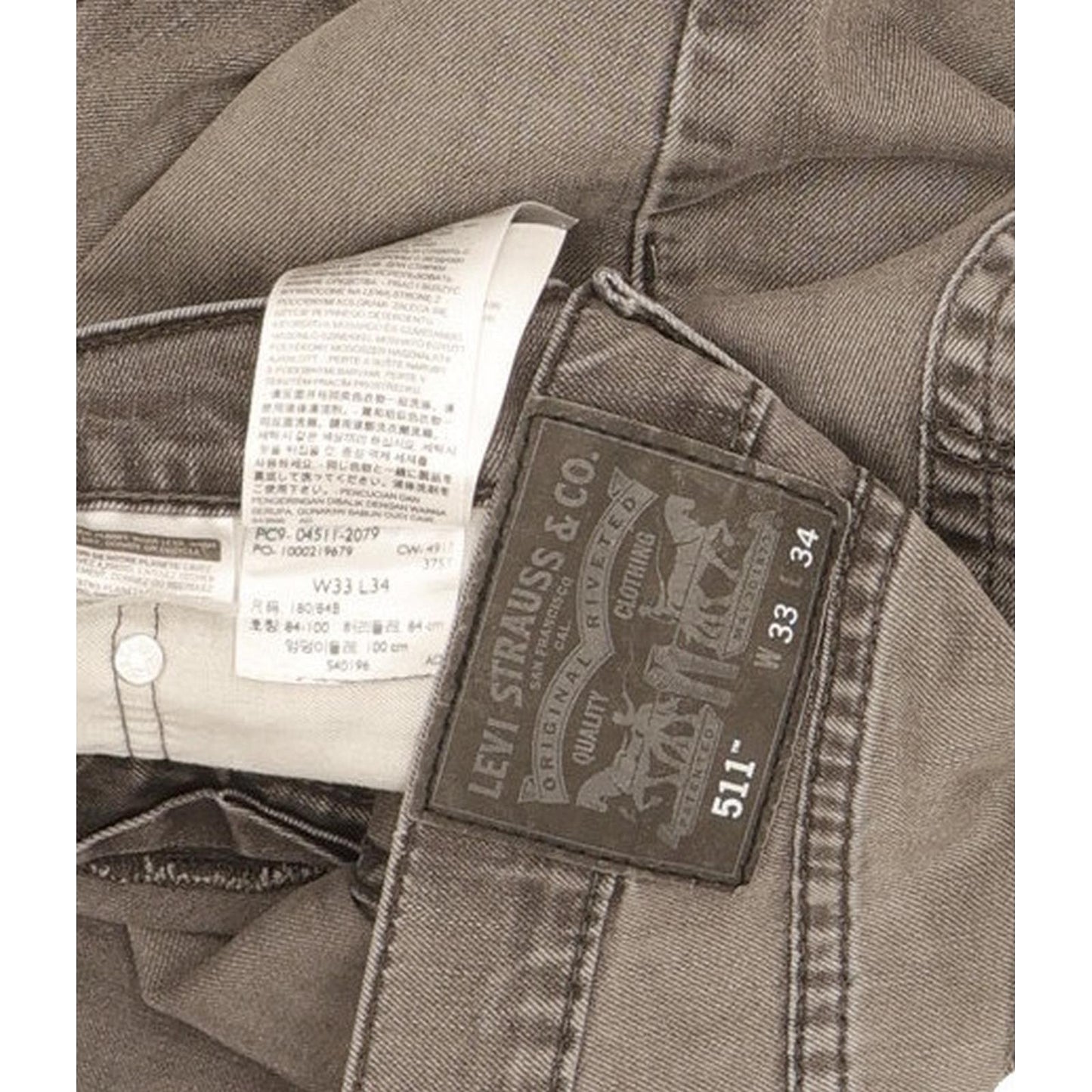 Levi's 511 Men Grey Straight Slim Stretch Jeans W33 L33
