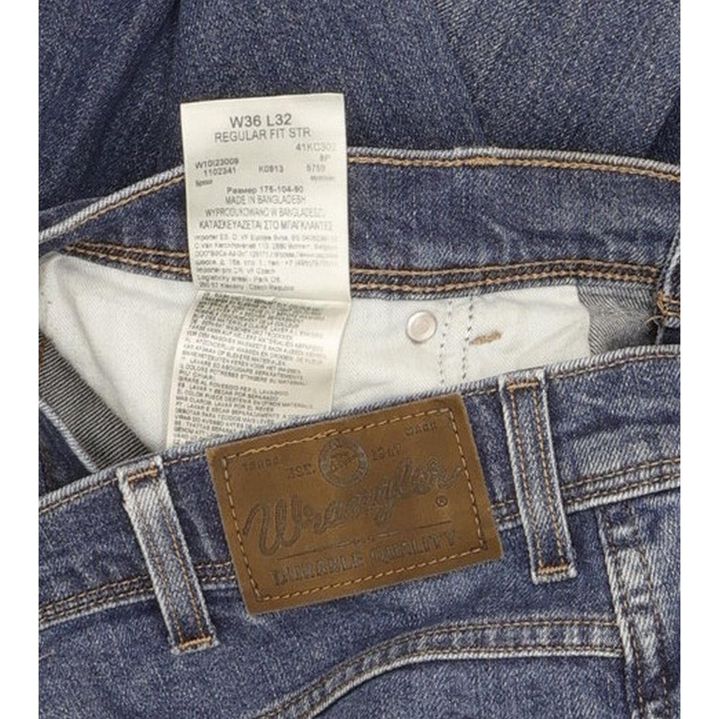 Wrangler Durable Quality Men Blue Straight Regular Stretch Jeans W36 L32