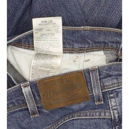 Wrangler Durable Quality Men Blue Straight Regular Stretch Jeans W36 L32