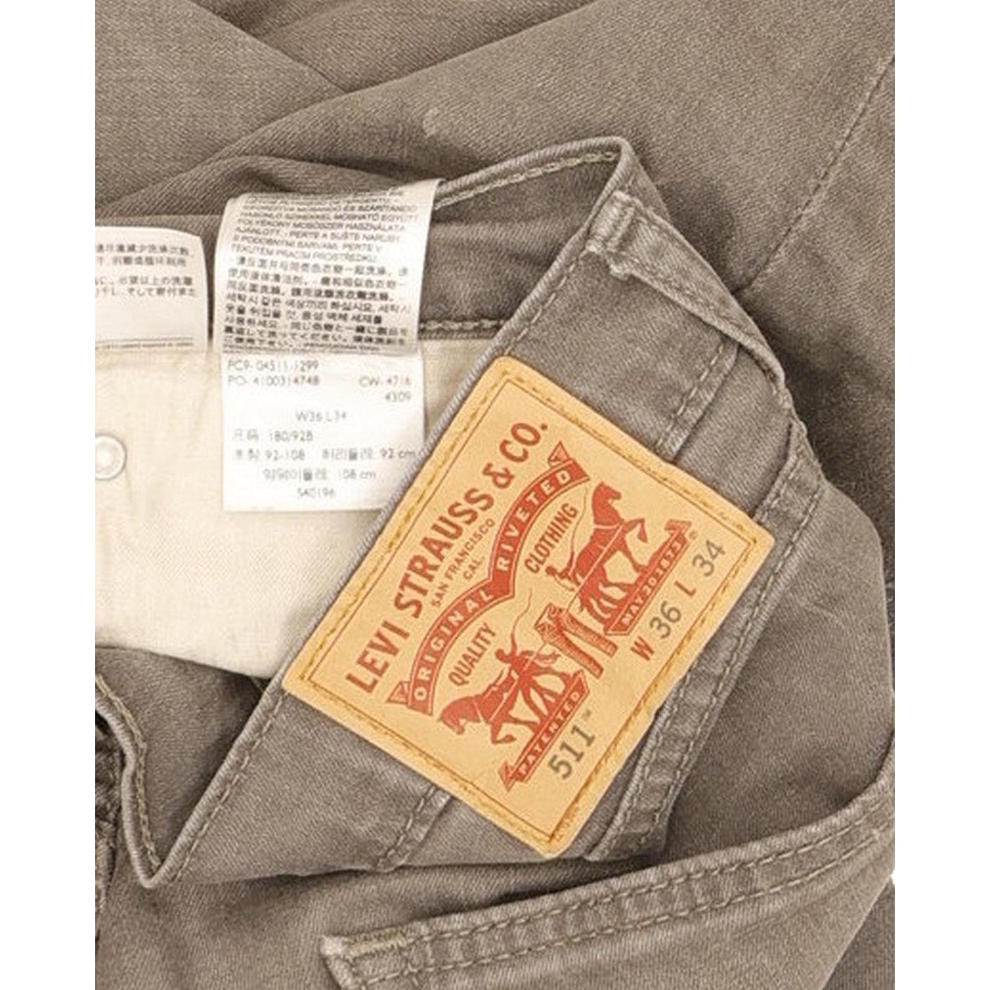 Levi's 511 Men Grey Straight Slim Stretch Jeans W36 L30