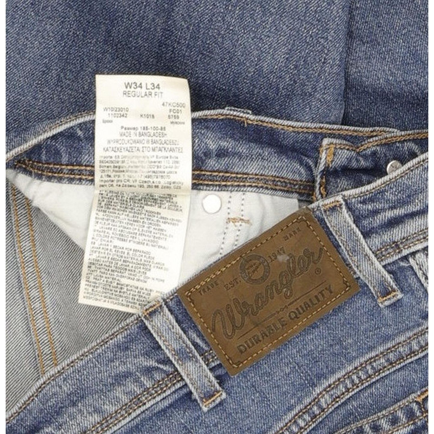 Wrangler Durable Quality Men Blue Straight Regular Stretch Jeans W34 L34
